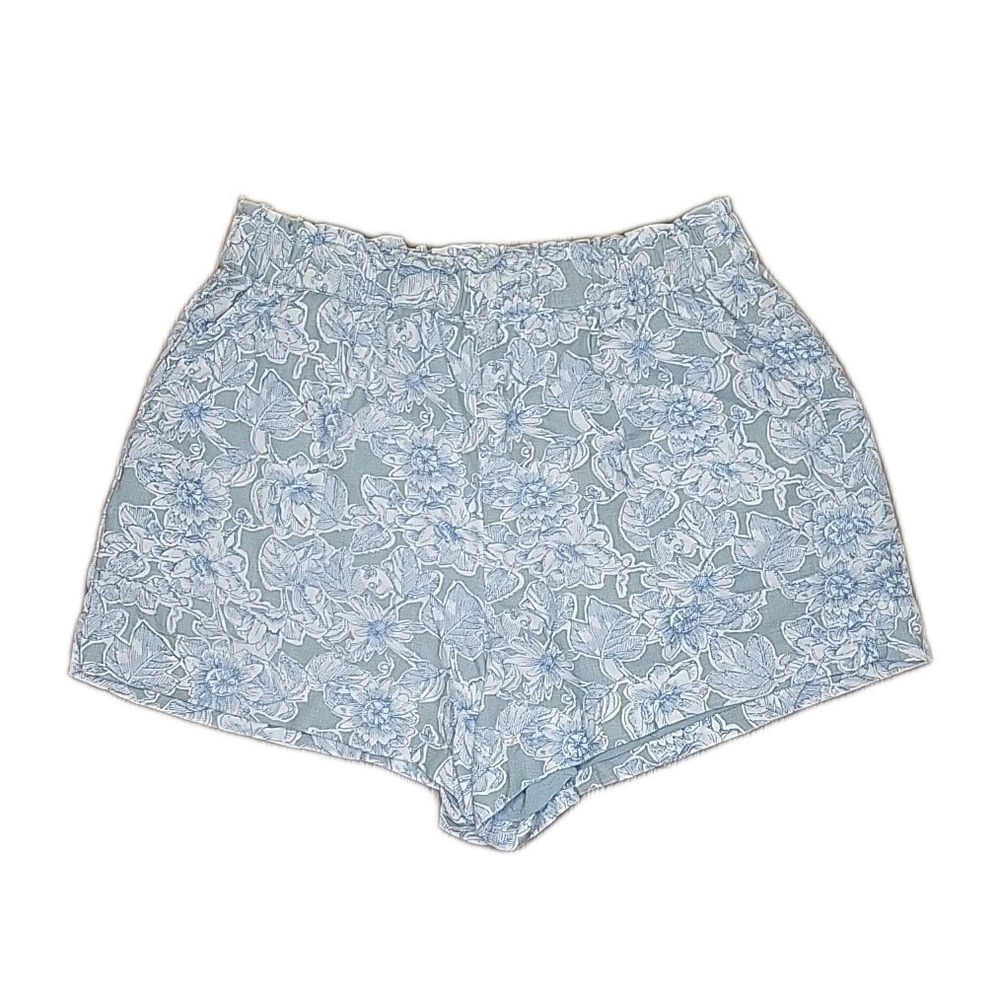 Abercrombie & Fitch Floral Print Shorts Linen Blend LARGE Elastic Waist Pockets - Picture 2 of 11